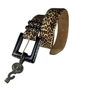 90' GOLD TONE genuine calfskin statement belt, Big Cat/Leopard print Sz S/M NWT‎